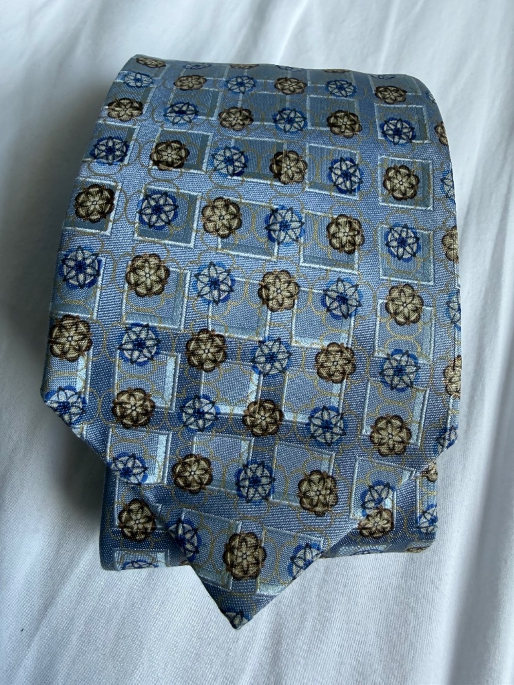 Ermenegildo Zegna Light Blue Gold Floral Geometric Silk Tie Italy 59”